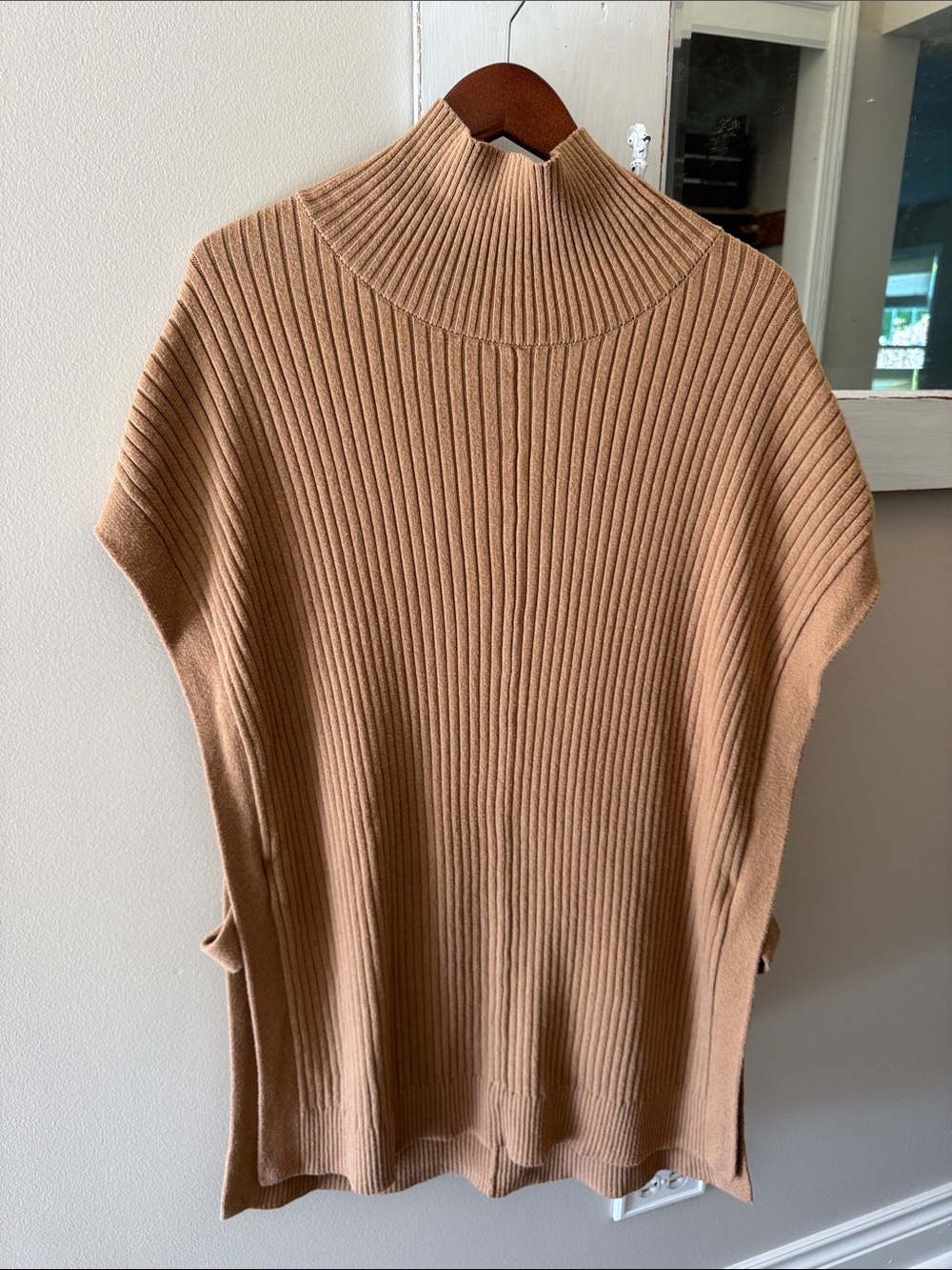 Banana Republic Ribbed Cowl Neck Tunic Sweater in Camel Brown